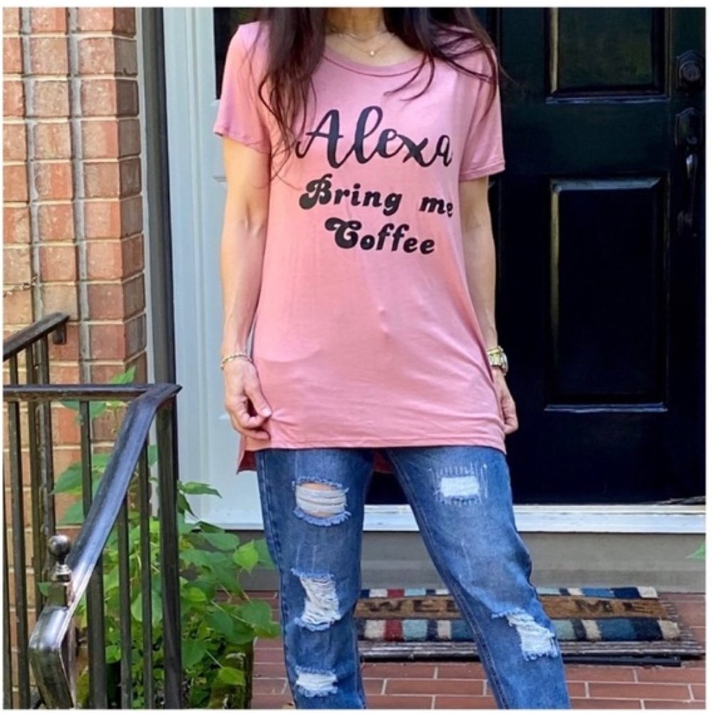 NWT "ALEXA BRING ME COFFEE" PINK T-SHIRT (M & L)
